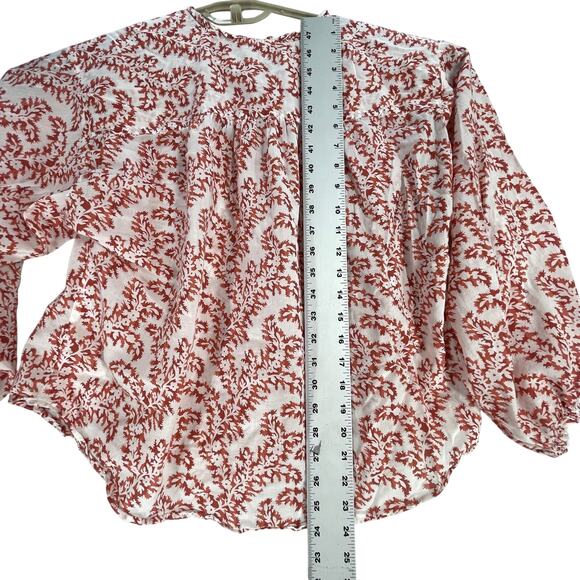 LOFT Blouse Size M Red White Button Up Bohemian Lightweight Cotton Blend Casual - Picture 8 of 9